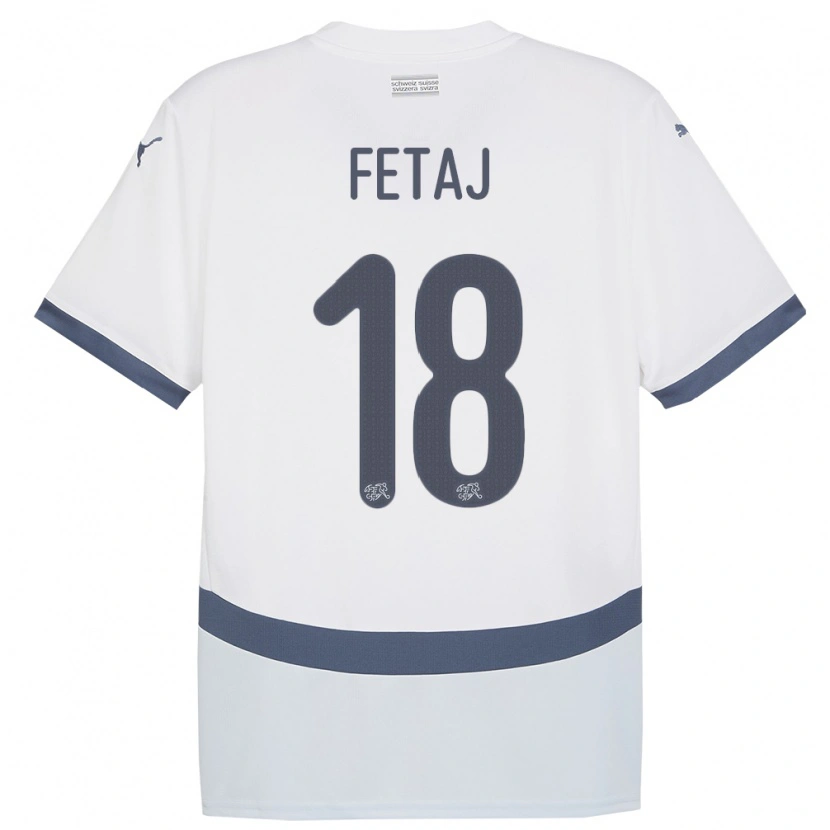 Danxen Uomo Maglia Svizzera Sarjon Fetaj #18 Bianco Kit Gara Away 24-26 Maglietta