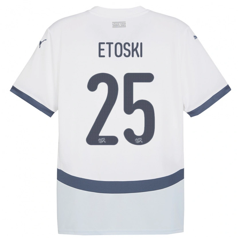 Danxen Uomo Maglia Svizzera Edin Etoski #25 Bianco Kit Gara Away 24-26 Maglietta