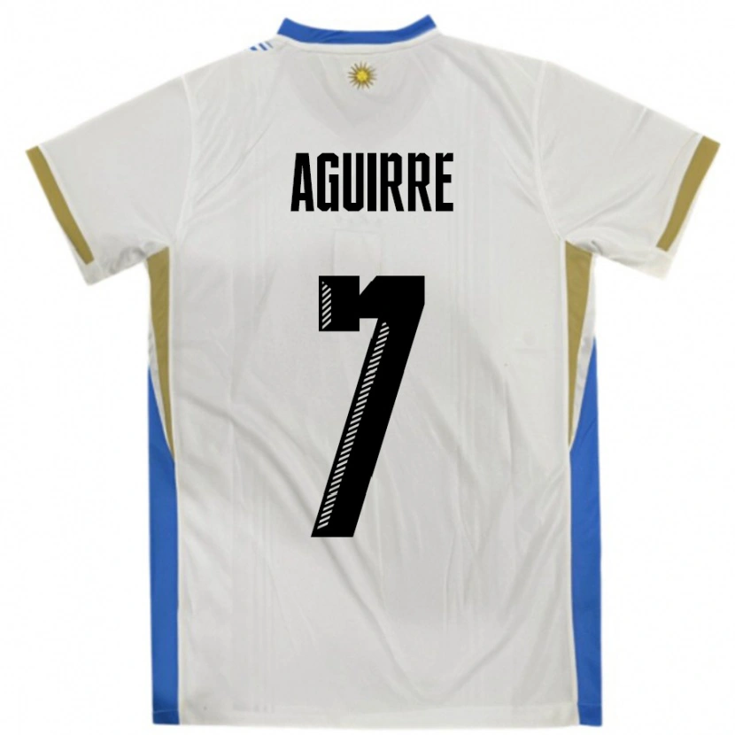 Danxen Uomo Maglia Uruguay Rodrigo Aguirre #7 Bianco Blu Kit Gara Away 24-26 Maglietta