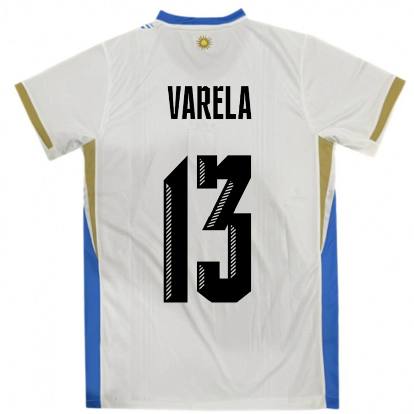 Danxen Uomo Maglia Uruguay Guillermo Varela #13 Bianco Blu Kit Gara Away 24-26 Maglietta