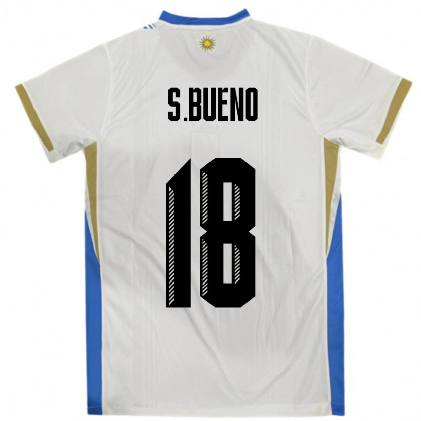 Danxen Uomo Maglia Uruguay Santiago Bueno #18 Bianco Blu Kit Gara Away 24-26 Maglietta