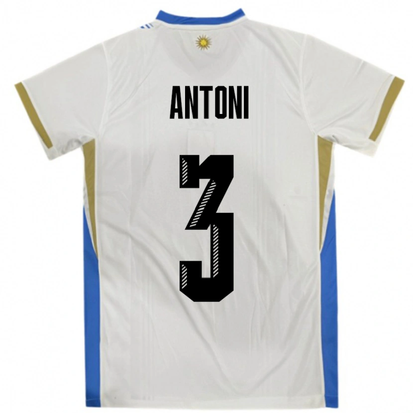 Danxen Uomo Maglia Uruguay Mateo Antoni #3 Bianco Blu Kit Gara Away 24-26 Maglietta