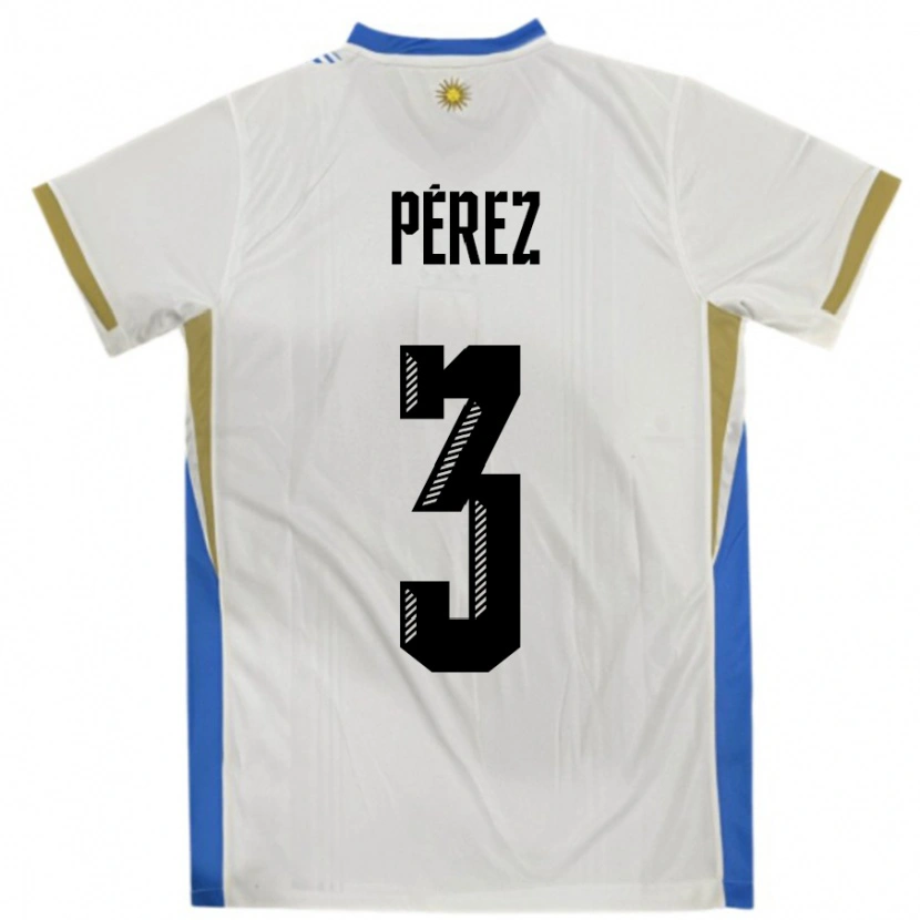 Danxen Uomo Maglia Uruguay Nicolás Pérez #3 Bianco Blu Kit Gara Away 24-26 Maglietta