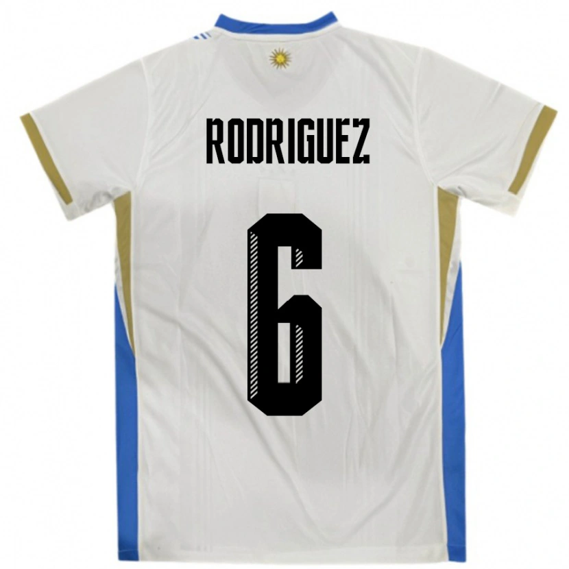 Danxen Uomo Maglia Uruguay Valentín Rodríguez #6 Bianco Blu Kit Gara Away 24-26 Maglietta