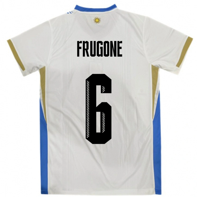 Danxen Uomo Maglia Uruguay Axel Frugone #6 Bianco Blu Kit Gara Away 24-26 Maglietta