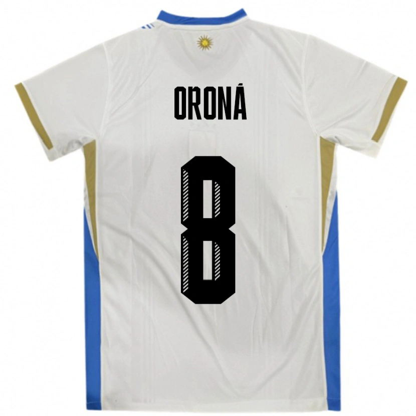 Danxen Uomo Maglia Uruguay Marco Oroná #8 Bianco Blu Kit Gara Away 24-26 Maglietta