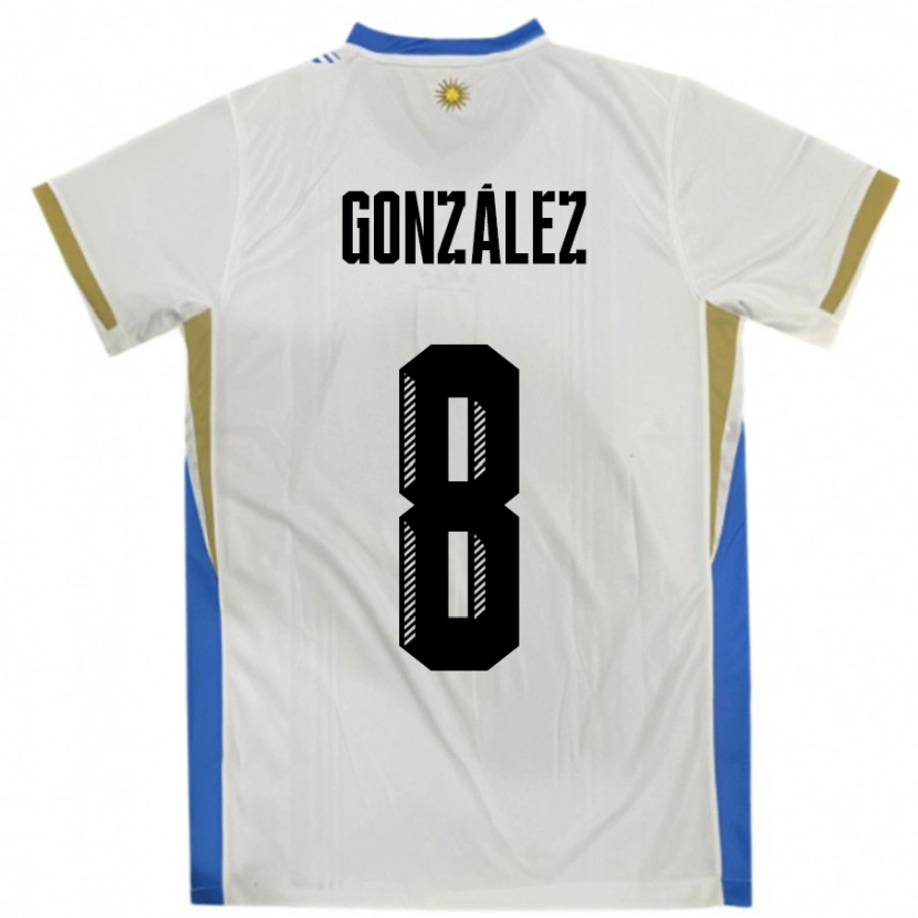 Danxen Uomo Maglia Uruguay Luciano Gonzalez #8 Bianco Blu Kit Gara Away 24-26 Maglietta