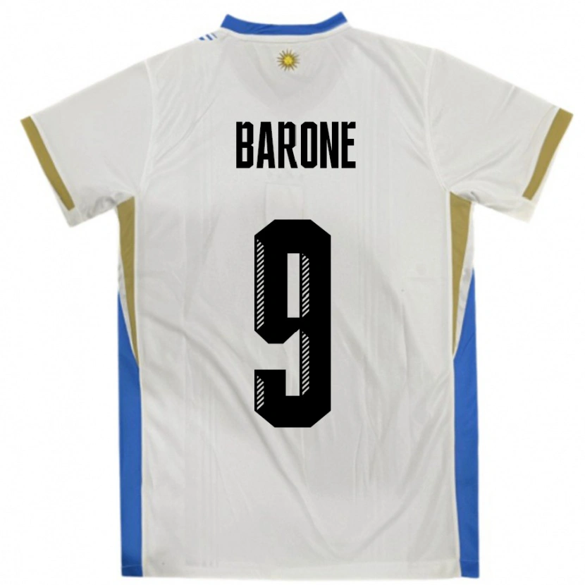 Danxen Uomo Maglia Uruguay Faustino Barone #9 Bianco Blu Kit Gara Away 24-26 Maglietta