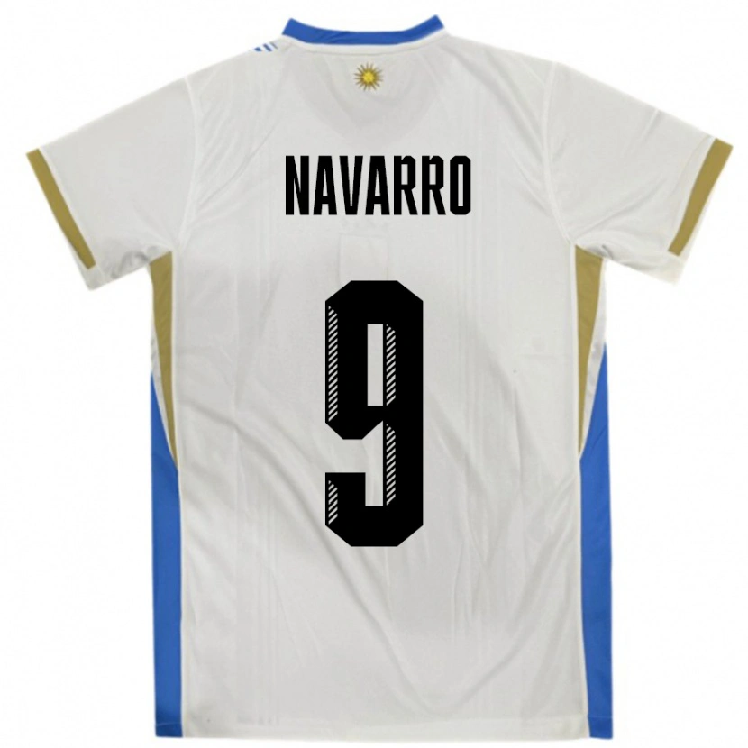 Danxen Uomo Maglia Uruguay Lautaro Navarro #9 Bianco Blu Kit Gara Away 24-26 Maglietta
