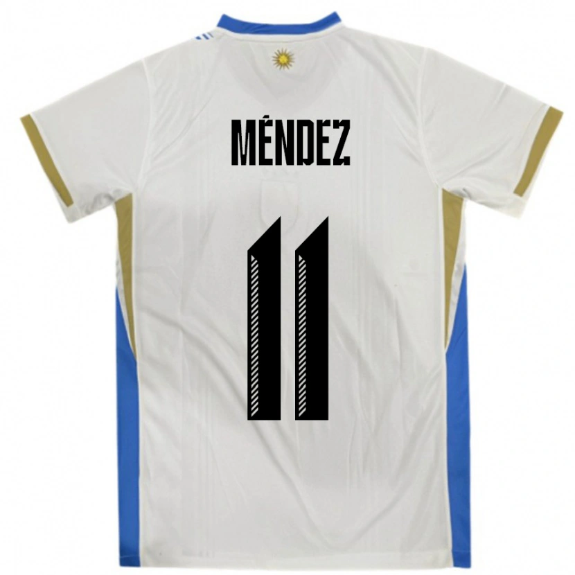 Danxen Uomo Maglia Uruguay Axel Méndez #11 Bianco Blu Kit Gara Away 24-26 Maglietta