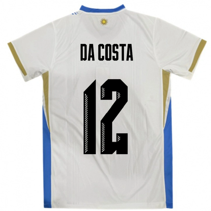 Danxen Uomo Maglia Uruguay Paulo Da Costa #12 Bianco Blu Kit Gara Away 24-26 Maglietta