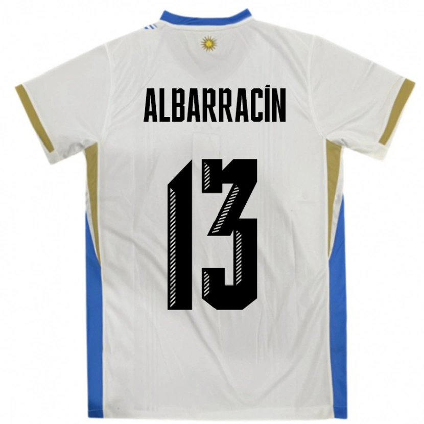Danxen Uomo Maglia Uruguay Agustín Albarracín #13 Bianco Blu Kit Gara Away 24-26 Maglietta