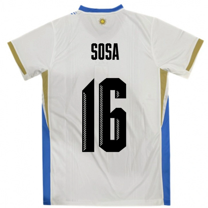 Danxen Uomo Maglia Uruguay Santiago Sosa #16 Bianco Blu Kit Gara Away 24-26 Maglietta