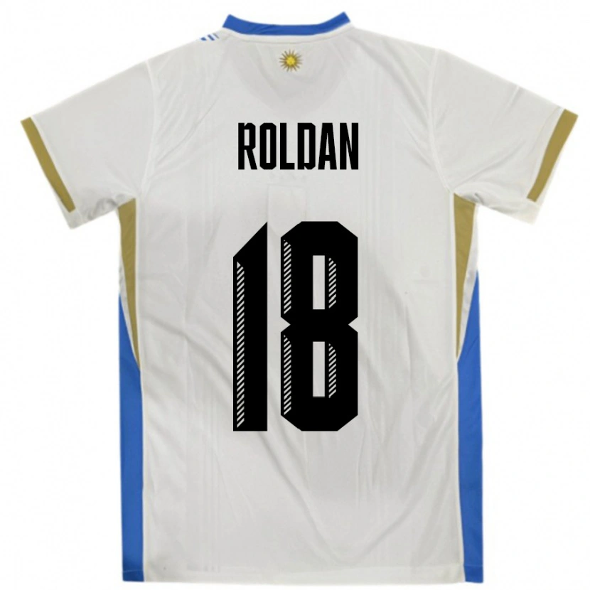 Danxen Uomo Maglia Uruguay Thiago Roldan #18 Bianco Blu Kit Gara Away 24-26 Maglietta