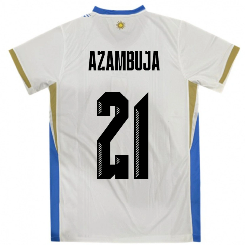 Danxen Uomo Maglia Uruguay Nicolas Azambuja #21 Bianco Blu Kit Gara Away 24-26 Maglietta