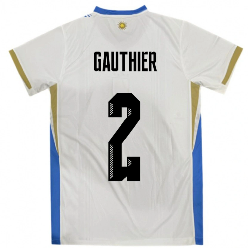 Danxen Uomo Maglia Uruguay Valentin Gauthier #2 Bianco Blu Kit Gara Away 24-26 Maglietta