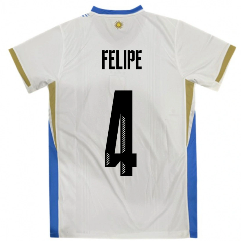 Danxen Uomo Maglia Uruguay Laura Felipe #4 Bianco Blu Kit Gara Away 24-26 Maglietta