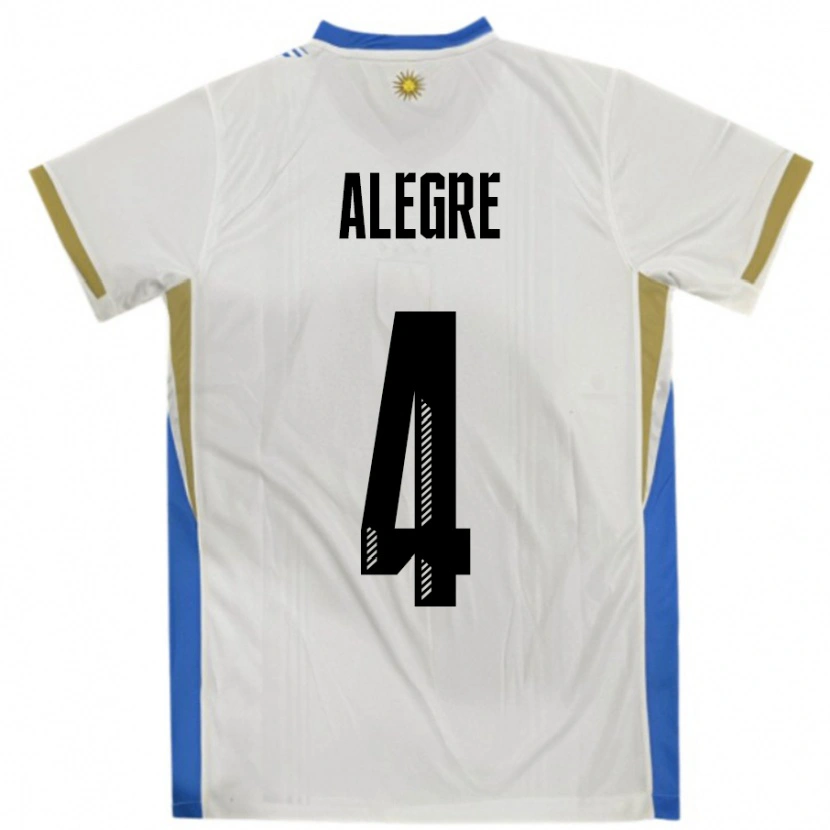 Danxen Uomo Maglia Uruguay Ignacio Alegre #4 Bianco Blu Kit Gara Away 24-26 Maglietta