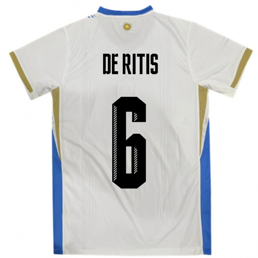 Danxen Uomo Maglia Uruguay Mathias De Ritis #6 Bianco Blu Kit Gara Away 24-26 Maglietta