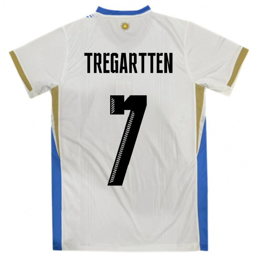 Danxen Uomo Maglia Uruguay Stephanie Tregartten #7 Bianco Blu Kit Gara Away 24-26 Maglietta