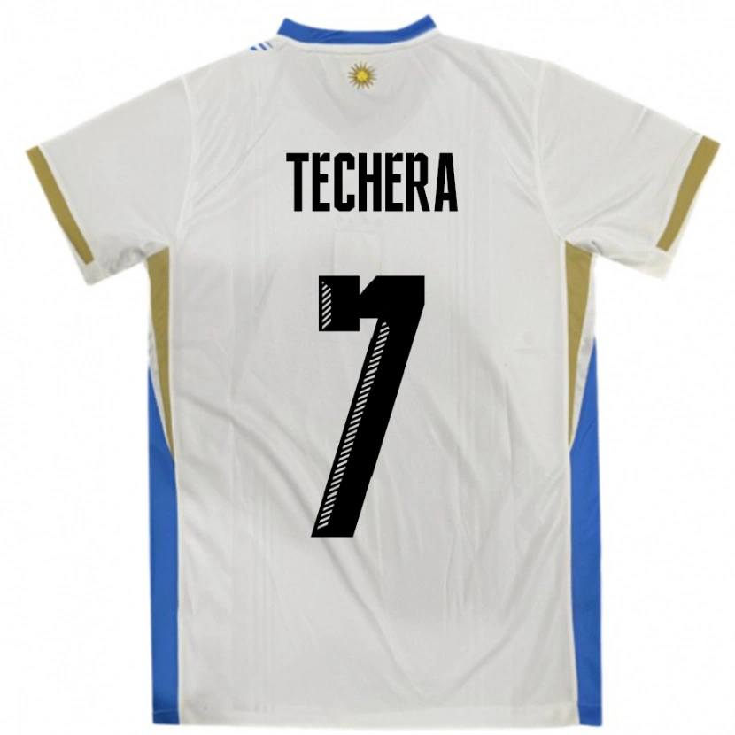 Danxen Uomo Maglia Uruguay Facundo Techera #7 Bianco Blu Kit Gara Away 24-26 Maglietta