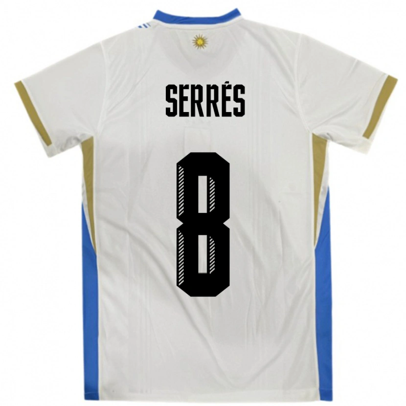 Danxen Uomo Maglia Uruguay Felipe Serres #8 Bianco Blu Kit Gara Away 24-26 Maglietta