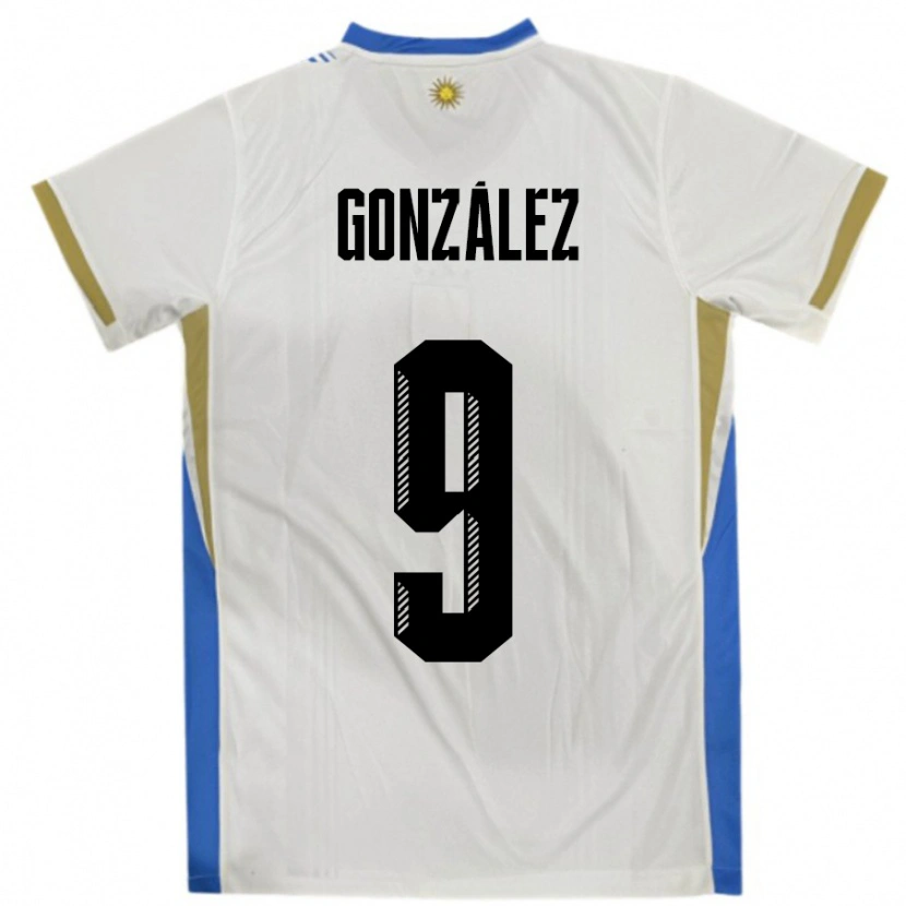 Danxen Uomo Maglia Uruguay Pamela Gonzalez #9 Bianco Blu Kit Gara Away 24-26 Maglietta