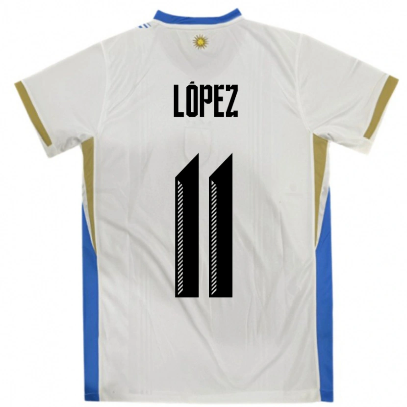 Danxen Uomo Maglia Uruguay Guillermo Lopez #11 Bianco Blu Kit Gara Away 24-26 Maglietta