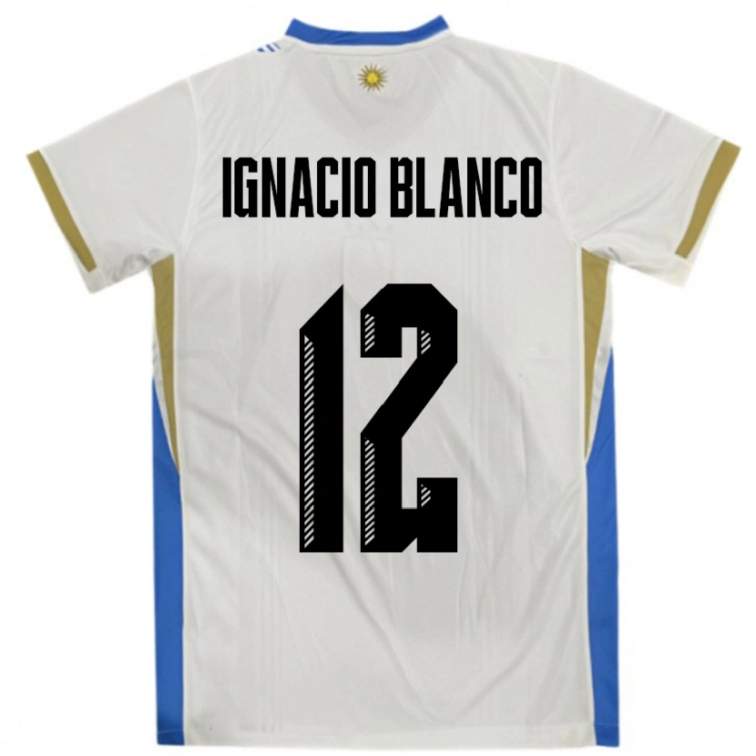Danxen Uomo Maglia Uruguay Juan Ignacio Blanco #12 Bianco Blu Kit Gara Away 24-26 Maglietta