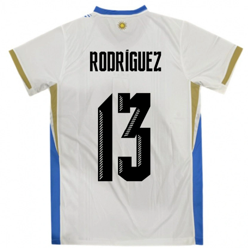 Danxen Uomo Maglia Uruguay Agustin Rodriguez #13 Bianco Blu Kit Gara Away 24-26 Maglietta