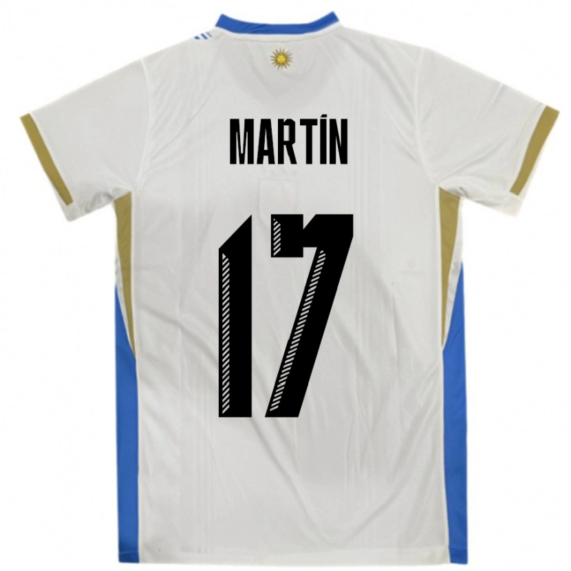 Danxen Uomo Maglia Uruguay Juan Martin #17 Bianco Blu Kit Gara Away 24-26 Maglietta