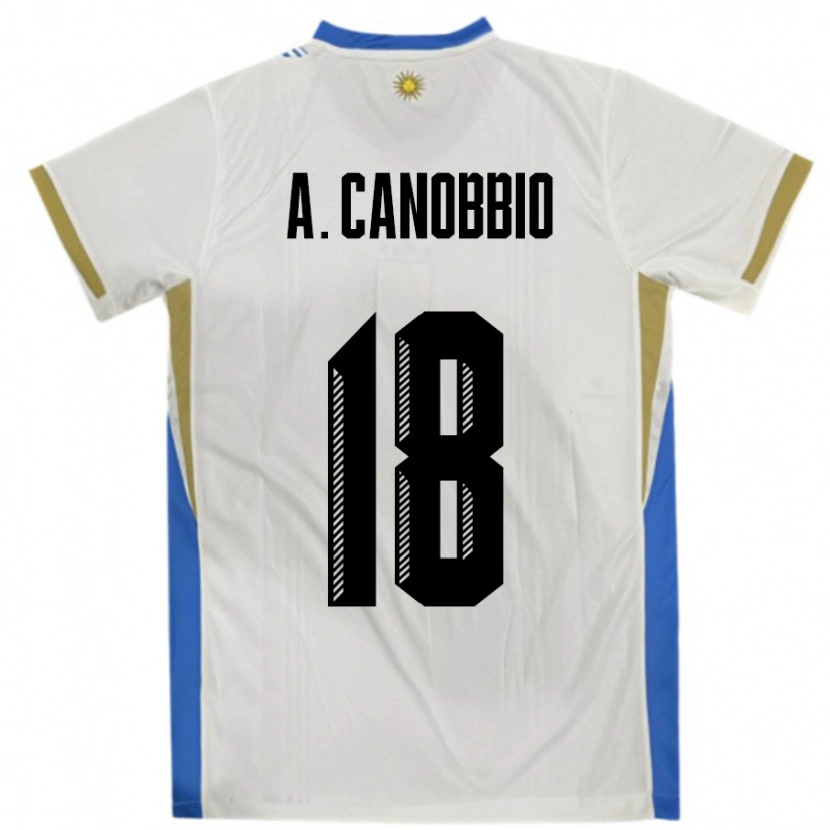 Danxen Uomo Maglia Uruguay Agustin Canobbio #18 Bianco Blu Kit Gara Away 24-26 Maglietta