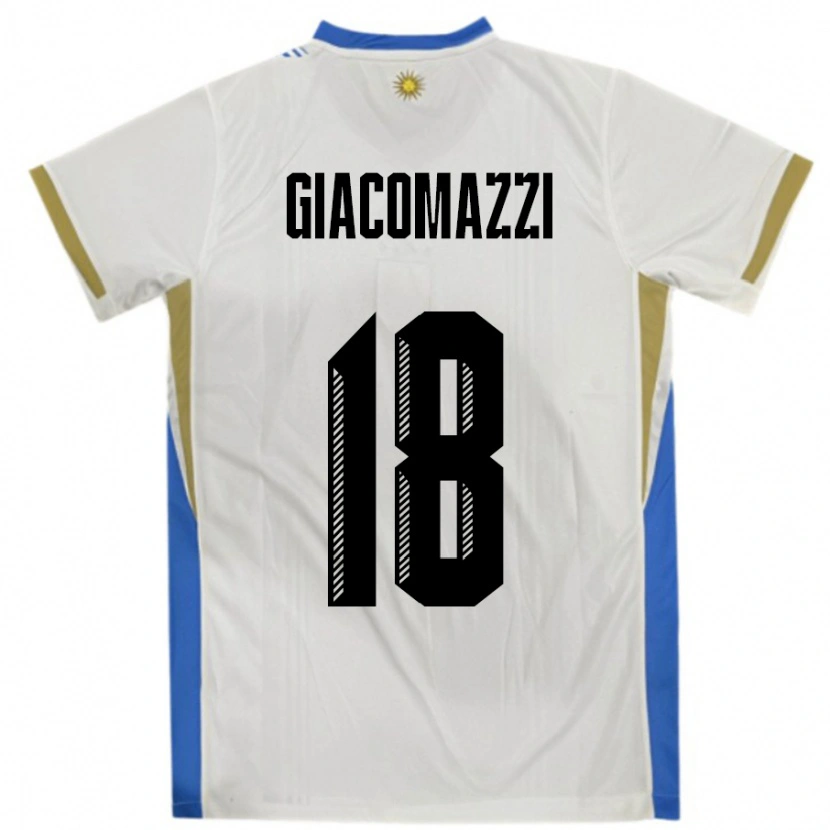 Danxen Uomo Maglia Uruguay Sebastian Giacomazzi #18 Bianco Blu Kit Gara Away 24-26 Maglietta