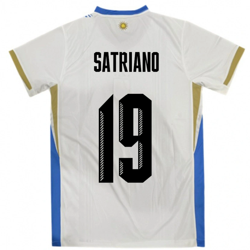 Danxen Uomo Maglia Uruguay Martin Satriano #19 Bianco Blu Kit Gara Away 24-26 Maglietta