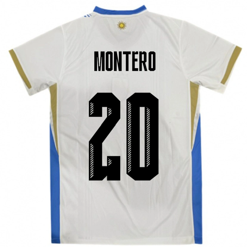 Danxen Uomo Maglia Uruguay Alfonso Montero #20 Bianco Blu Kit Gara Away 24-26 Maglietta
