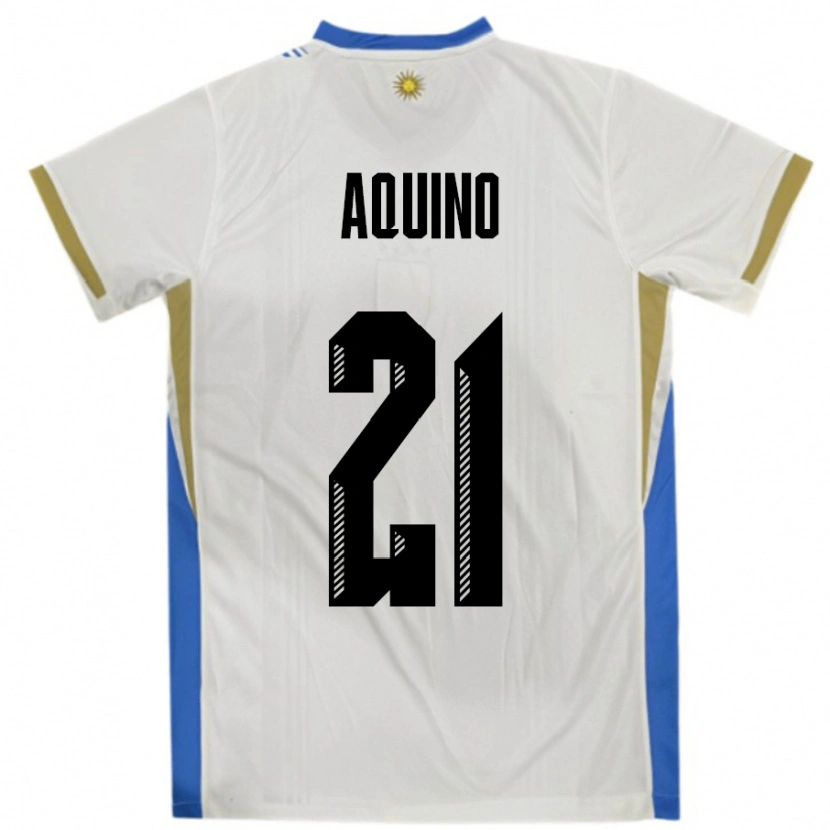 Danxen Uomo Maglia Uruguay Belen Aquino #21 Bianco Blu Kit Gara Away 24-26 Maglietta