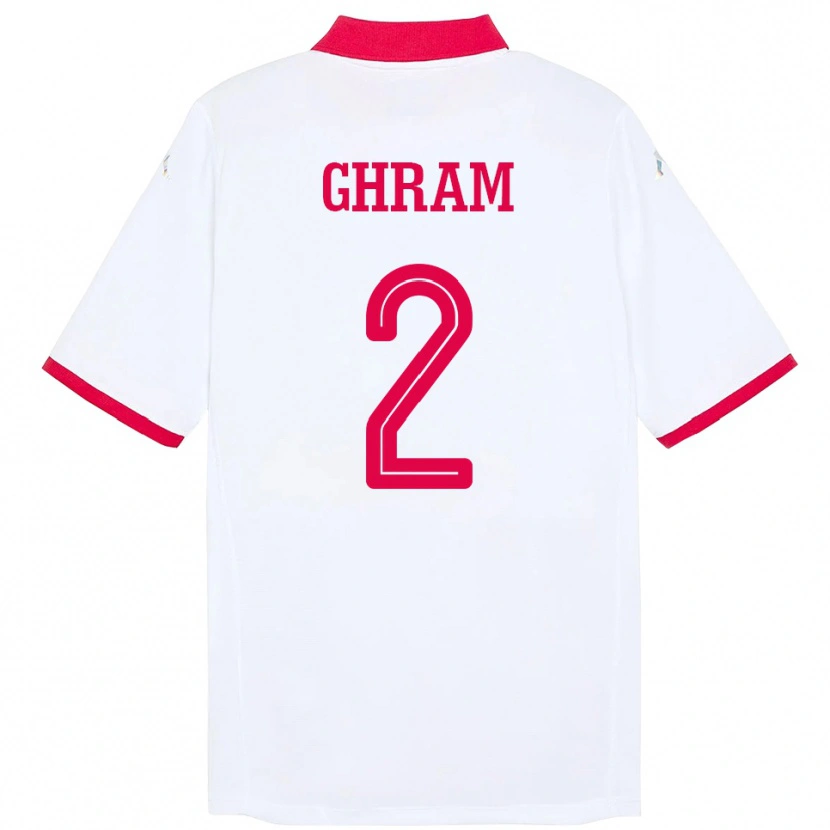 Danxen Uomo Maglia Tunisia Alaa Ghram #2 Bianco Kit Gara Away 24-26 Maglietta