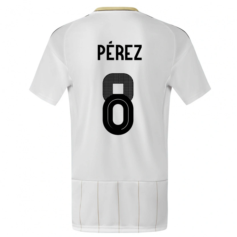 Danxen Uomo Maglia Costa Rica Adriel Pérez #8 Bianco Kit Gara Away 24-26 Maglietta