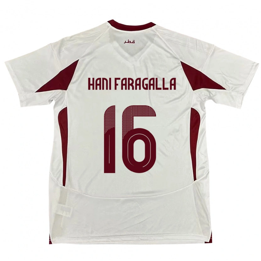 Danxen Uomo Maglia Qatar Mohamed Hani Faragalla #16 Bianco Kit Gara Away 24-26 Maglietta