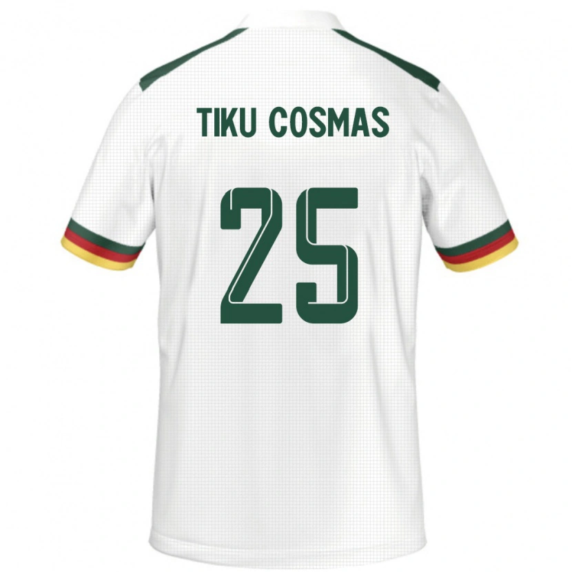 Danxen Uomo Maglia Camerun Ayuck Tiku Cosmas #25 Bianco Kit Gara Away 24-26 Maglietta