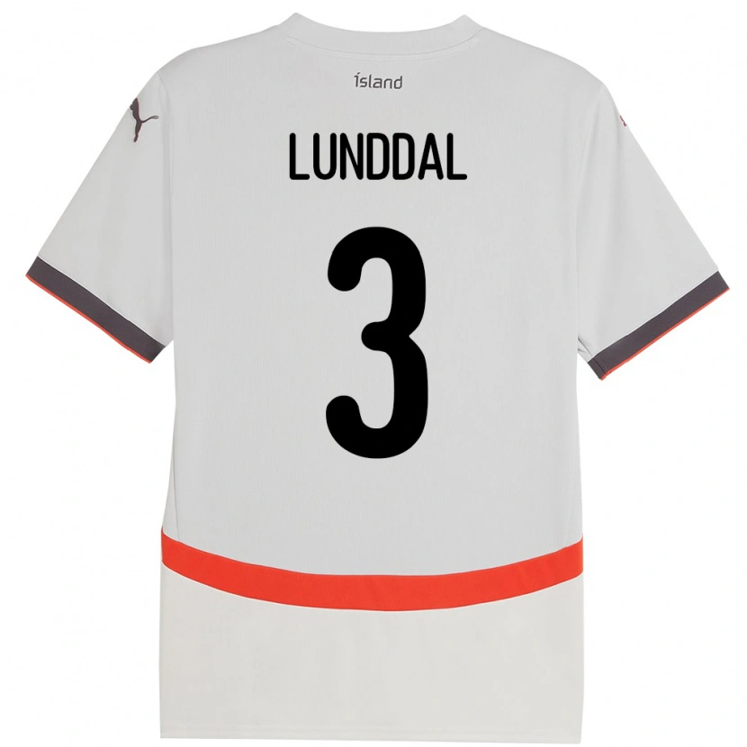 Danxen Uomo Maglia Islanda Valgeir Lunddal #3 Bianco Kit Gara Away 24-26 Maglietta