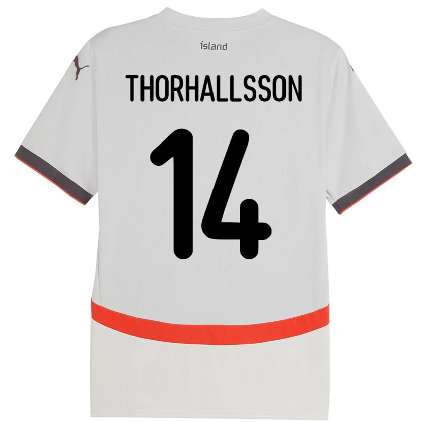 Danxen Uomo Maglia Islanda Dagur Dan Thórhallsson #14 Bianco Kit Gara Away 24-26 Maglietta