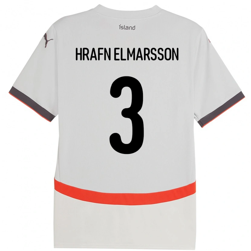 Danxen Uomo Maglia Islanda Leó Hrafn Elmarsson #3 Bianco Kit Gara Away 24-26 Maglietta