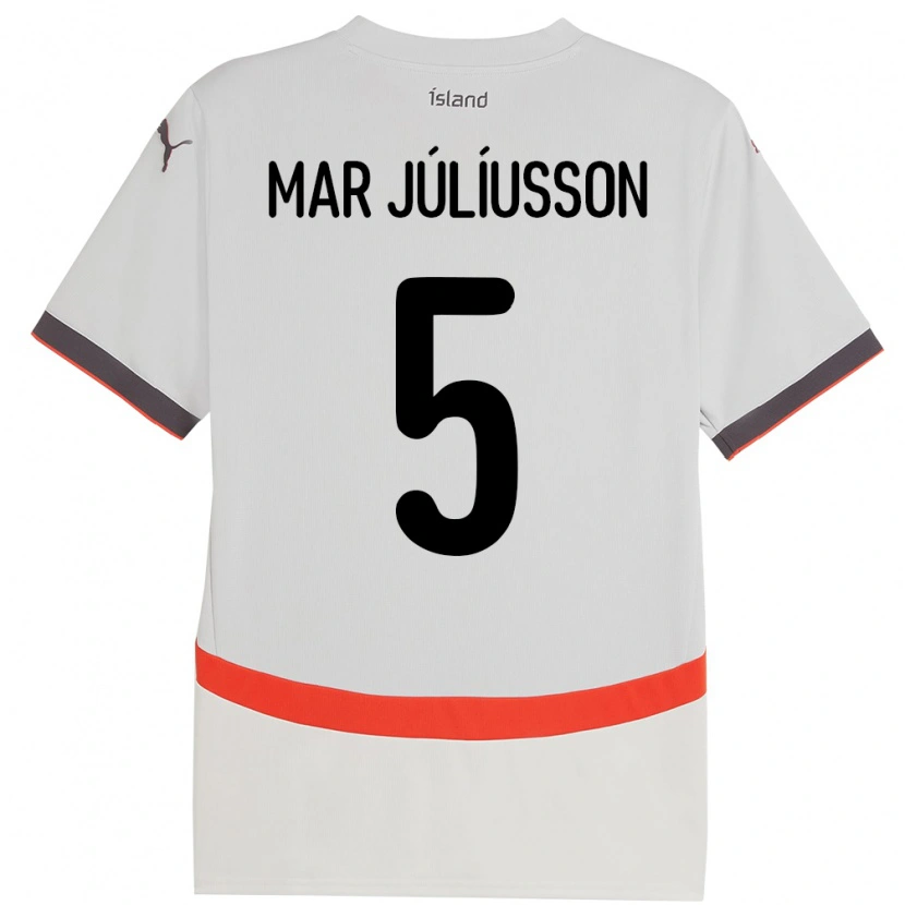 Danxen Uomo Maglia Islanda Júlíus Mar Júlíusson #5 Bianco Kit Gara Away 24-26 Maglietta