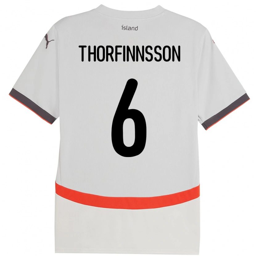 Danxen Uomo Maglia Islanda Mikael Máni Thorfinnsson #6 Bianco Kit Gara Away 24-26 Maglietta
