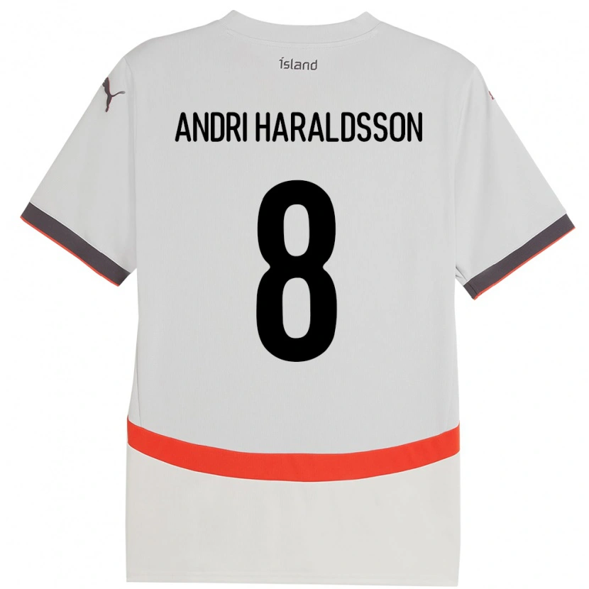 Danxen Uomo Maglia Islanda Haukur Andri Haraldsson #8 Bianco Kit Gara Away 24-26 Maglietta
