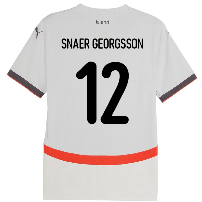 Danxen Uomo Maglia Islanda Halldór Snaer Georgsson #12 Bianco Kit Gara Away 24-26 Maglietta