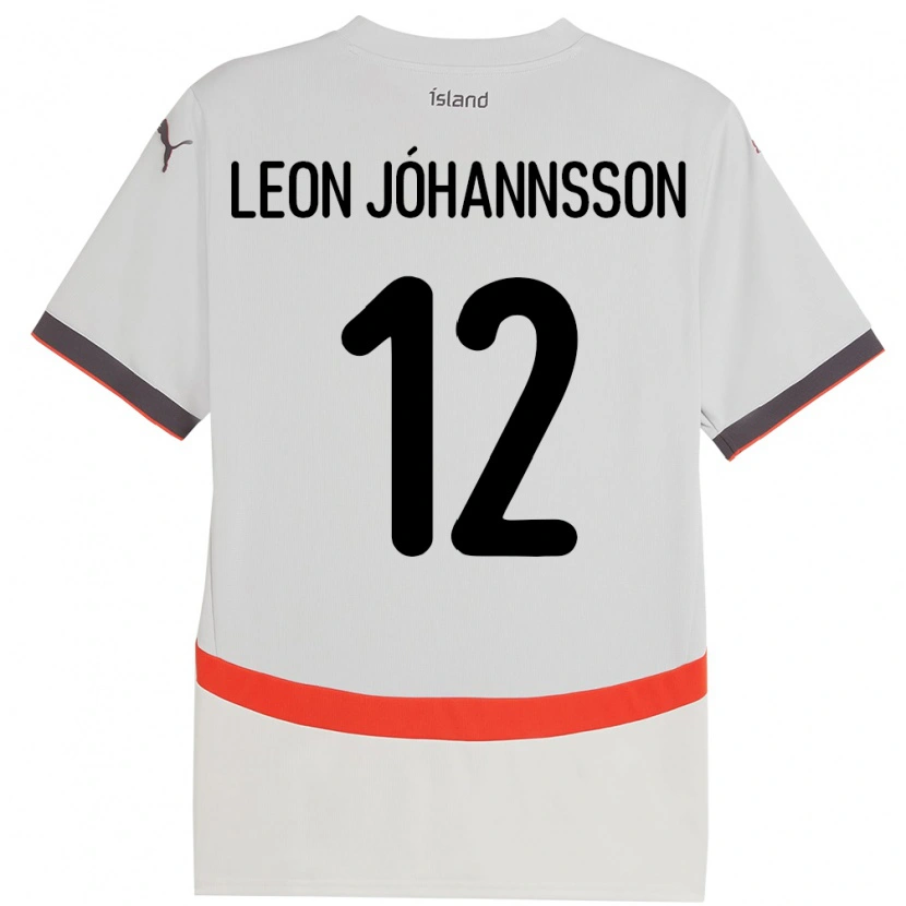Danxen Uomo Maglia Islanda Marten Leon Jóhannsson #12 Bianco Kit Gara Away 24-26 Maglietta