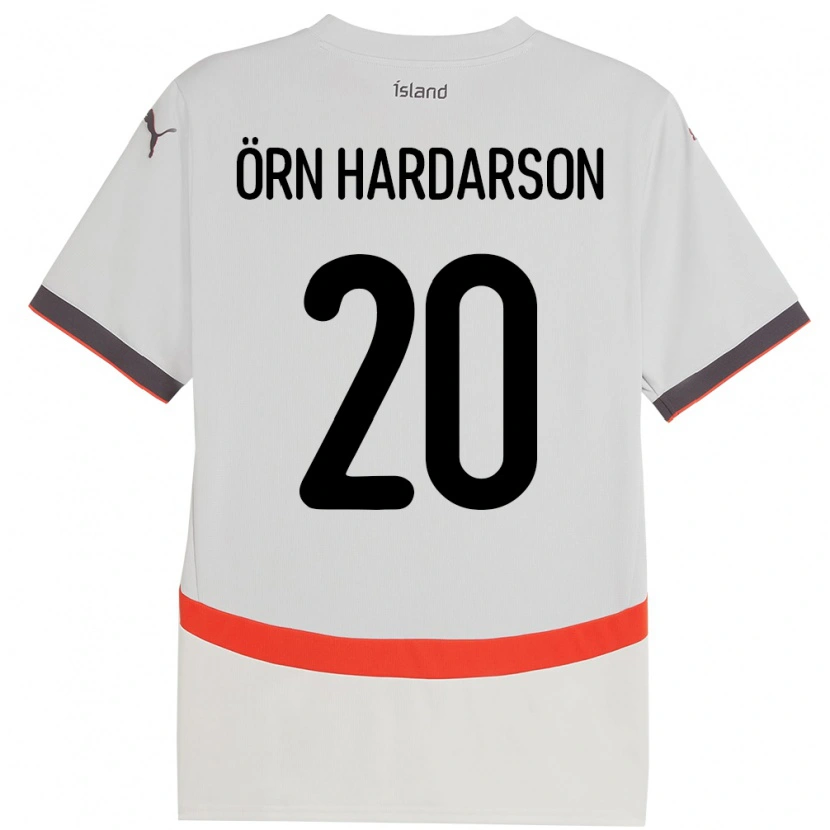 Danxen Uomo Maglia Islanda Sesar Örn Hardarson #20 Bianco Kit Gara Away 24-26 Maglietta