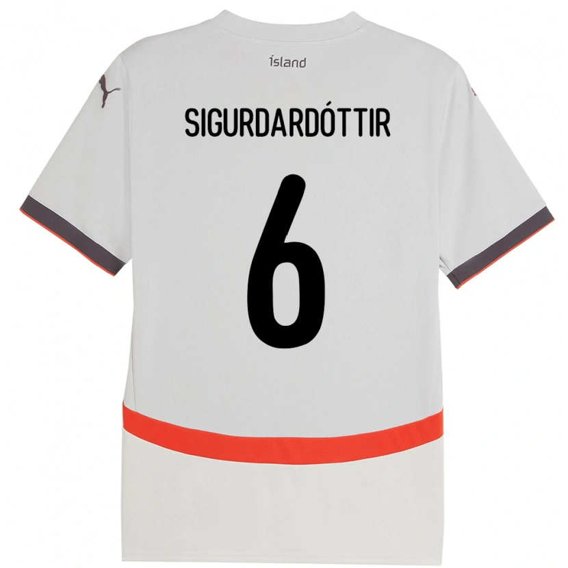 Danxen Uomo Maglia Islanda Ingibjörg Sigurðardóttir #6 Bianco Kit Gara Away 24-26 Maglietta